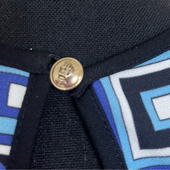 Emilio Pucci Sleeveless Shift Dress- Black, White & Blue Geometric Print - Picture 3 of 7